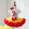 Curious George Face Monkey Tutu Set Girls Personalized Custom Yellow Red Ribbon Sewn Trim Tutu Outfit Dress Theme Cake Smash Birthday Party