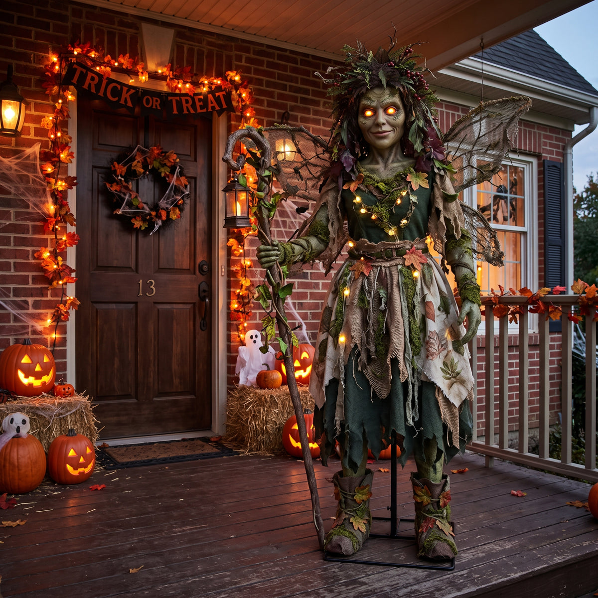 6' Animated Enchanted / Cursed Forest The Corrupted Nymph Spirit Figure Music Lights Motion Sensor Halloween Home Decor Accent Yard Prop