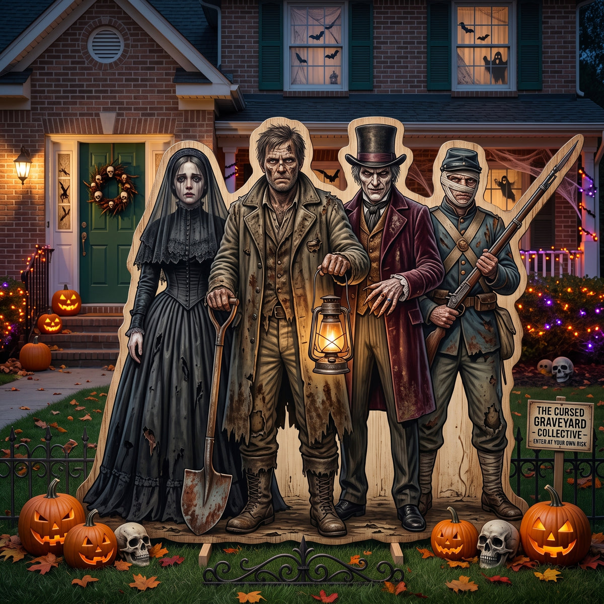 Life Size Cursed Graveyard Mausoleum Characters Premium Freestanding Halloween Cutouts Yard Sign Decor Party Prop