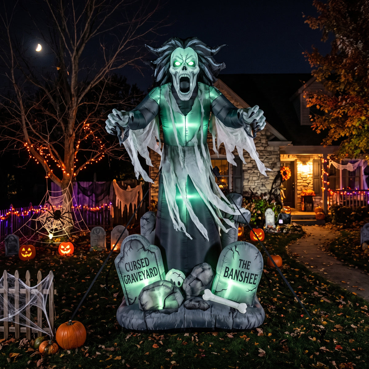 6' Cursed Graveyard / Mausoleum Banshee Screaming Ghost Yard Halloween Inflatable Blow Up Decor Prop