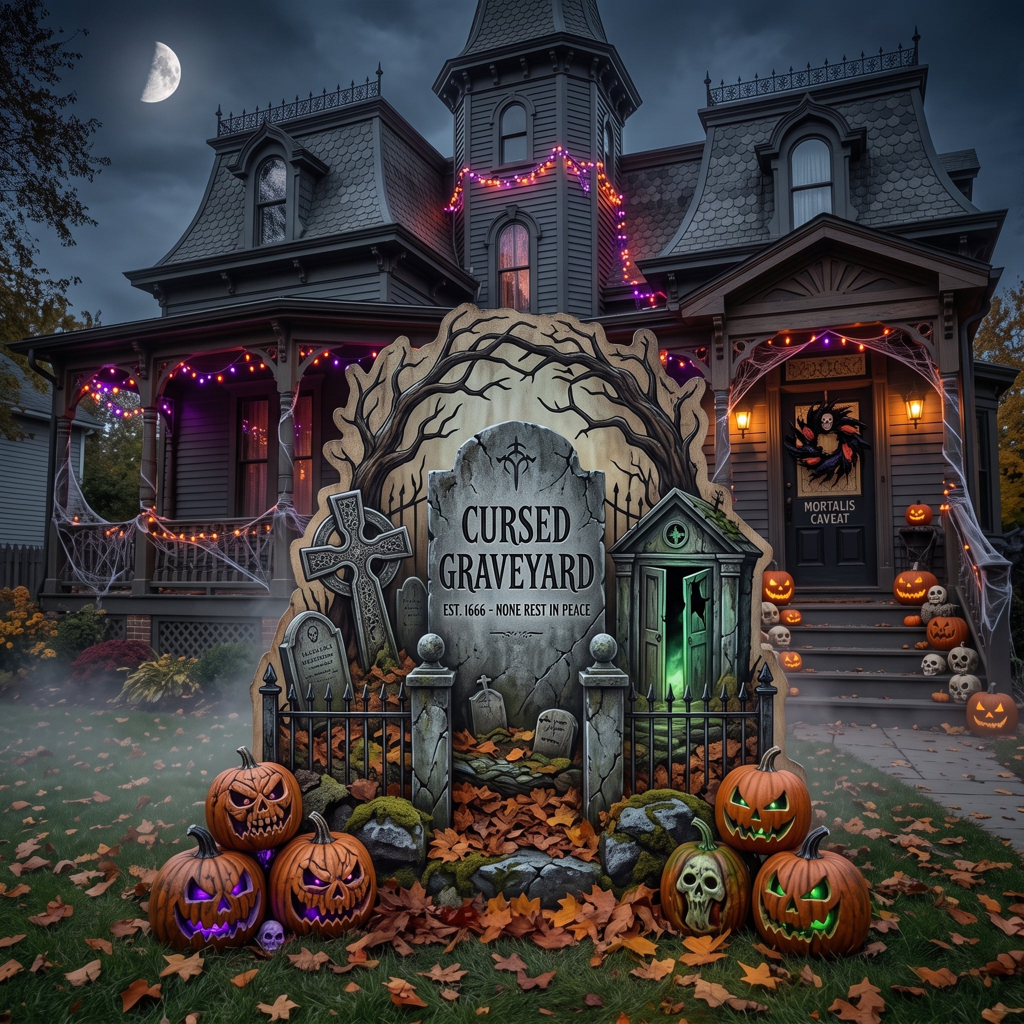 Life Size Cursed Graveyard Premium Freestanding Halloween Cutouts Yard Sign Decor Party Prop