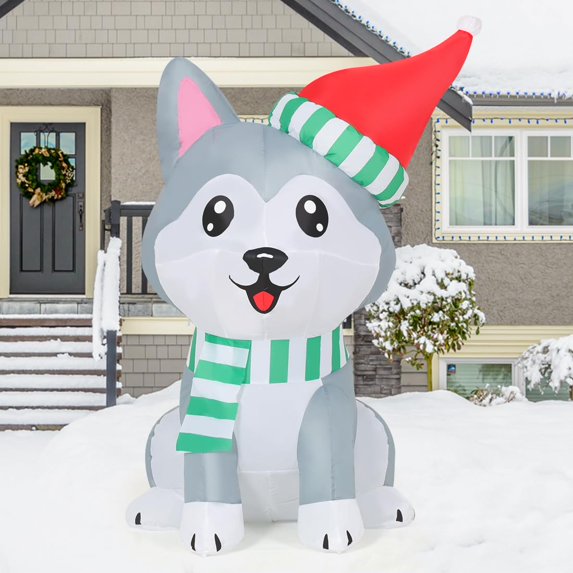 5' Cute Sitting Husky Puppy Dog Yard Christmas Inflatable Blow Up Decor Prop