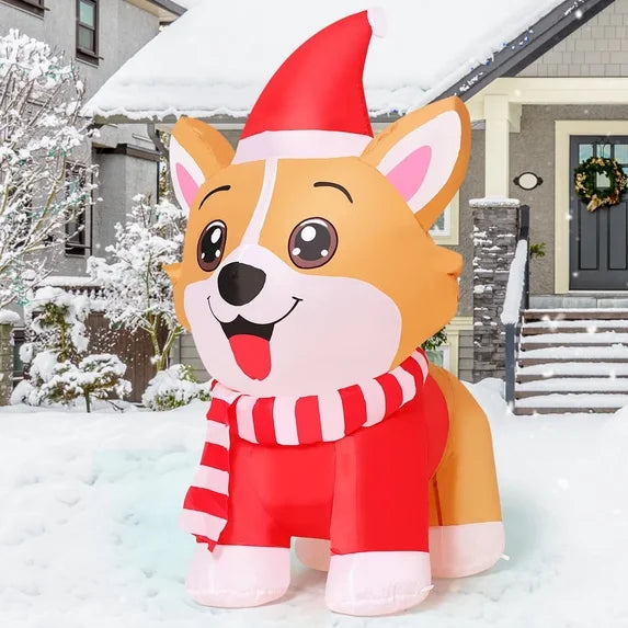 4.2' Cute Sitting Corgi Puppy Dog Yard Christmas Inflatable Blow Up Decor Prop