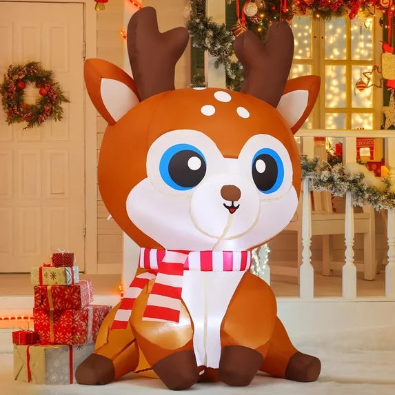 5' Cute Sitting Reindeer Yard Christmas Inflatable Blow Up Decor Prop