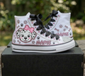 Custom Cute Dalmatian Puppy Face High-Top Sneakers Shoes Personalized with Name, Ribbon Laces & Rhinestones Birthday Parties Everyday Gift