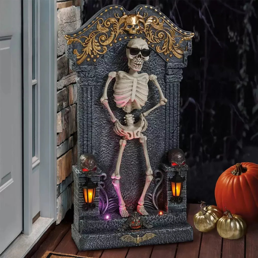 3' Animated Dancing Skeleton on Tombstone with Music Lights Halloween Home Decor Accent Yard Prop