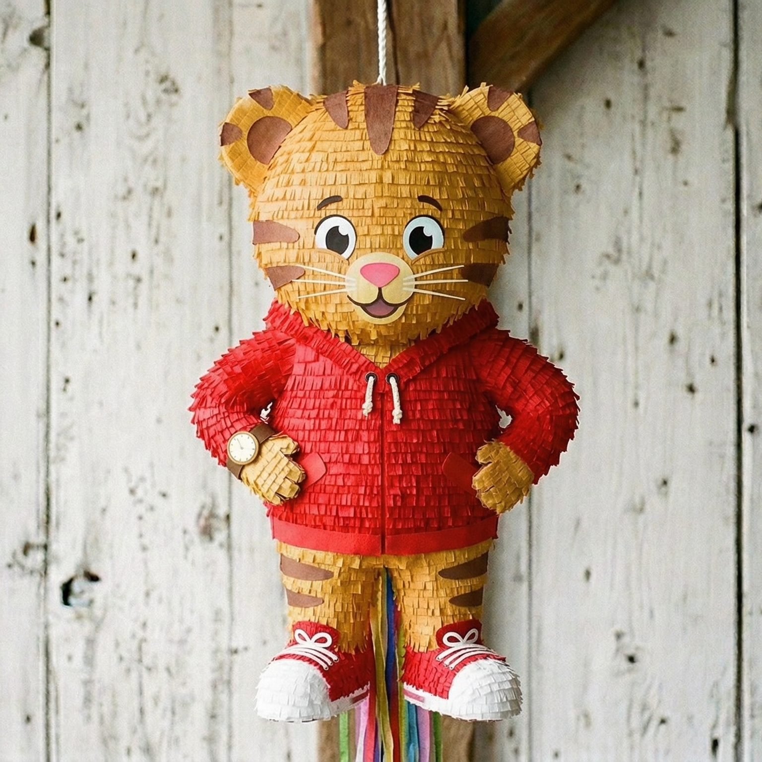 Premium Handmade 30-Inch Daniel Tiger Character Pull-String Piñata Table Decor Party Centerpiece