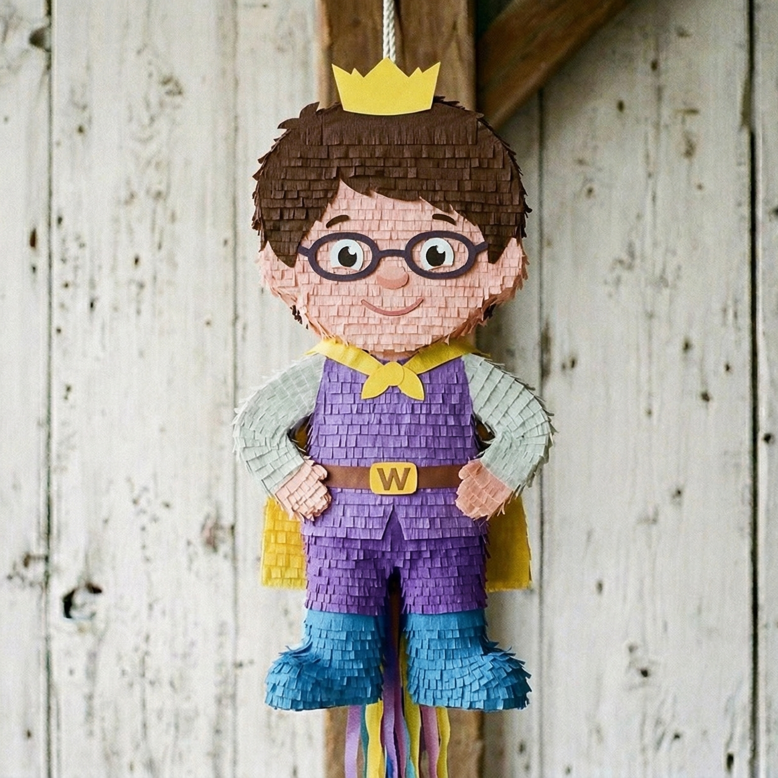 Premium Handmade 30-Inch Daniel Tiger Prince Wednesday Character Pull-String Piñata Table Decor Party Centerpiece