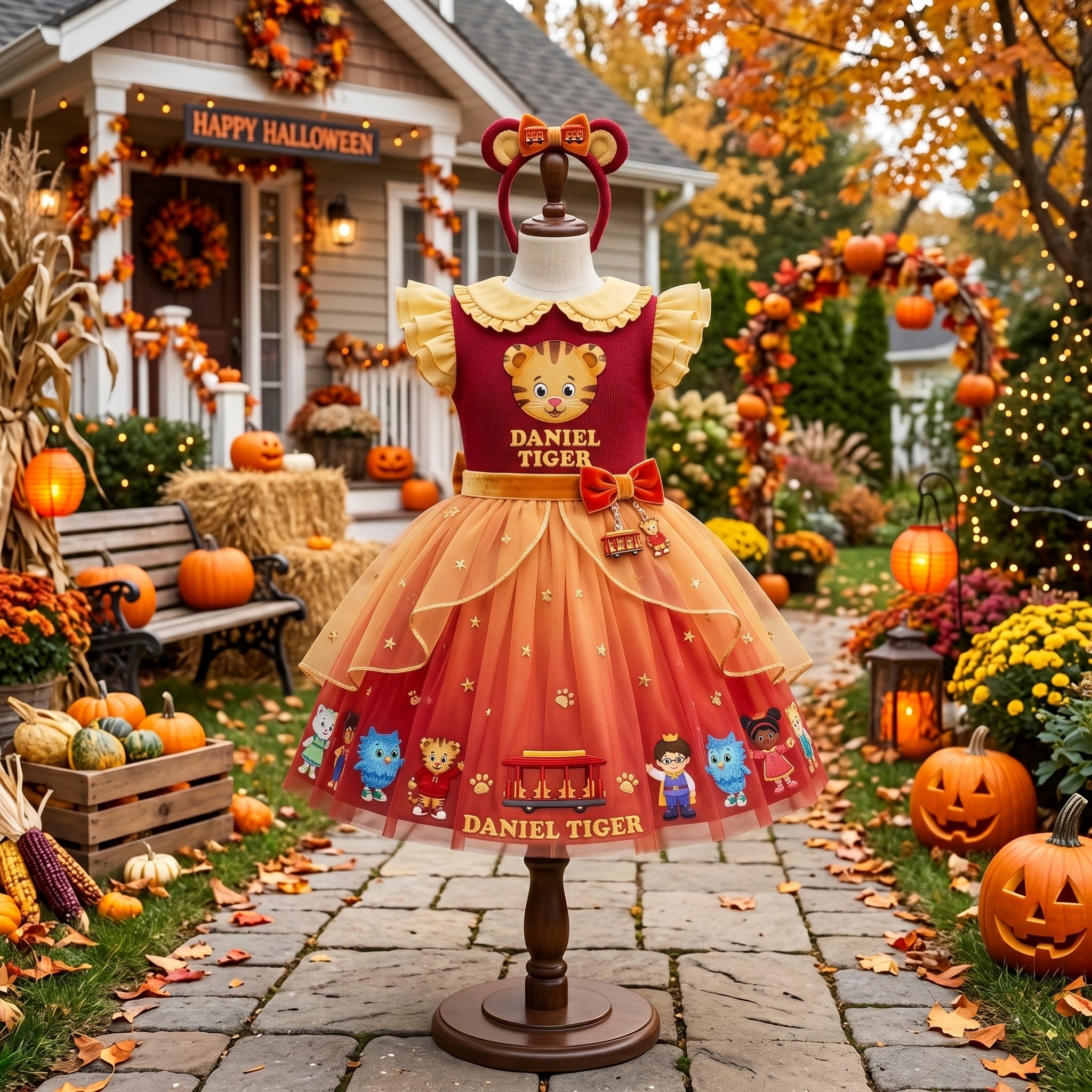 Daniel Tiger Girls' Deluxe Sparkle Tutu Party Costume Dress Set with Matching Headband Halloween Birthday Pageant