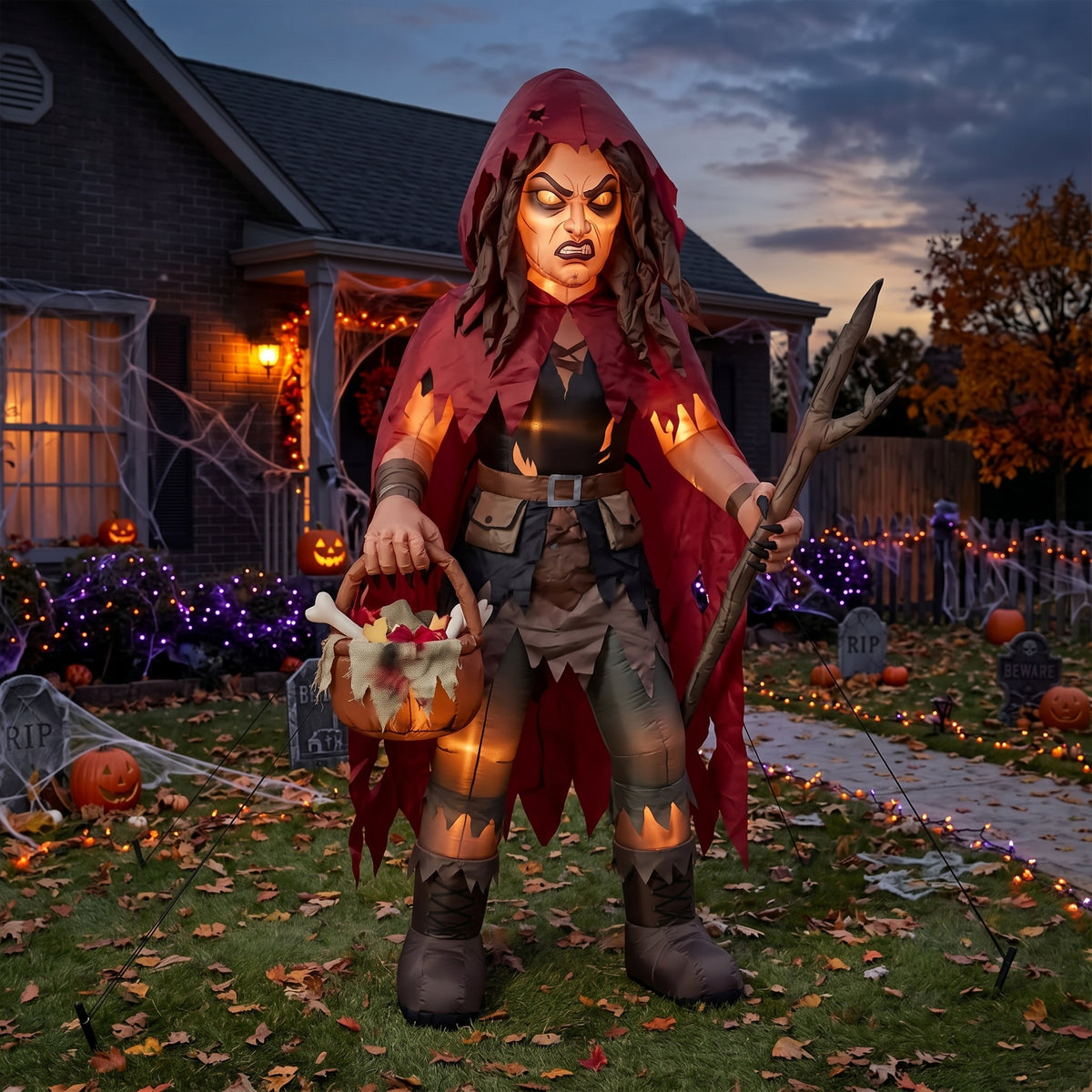 6' Dark Twisted Fairy Tales Feral Red Hooded Girl Yard Halloween Inflatable Blow Up Decor Prop