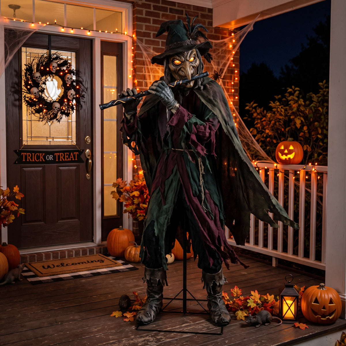 6' Twisted Wonderland / Dark Fairy Tales The Pied Piper of Plague Figure Music Lights Motion Sensor Halloween Home Decor Accent Yard Prop