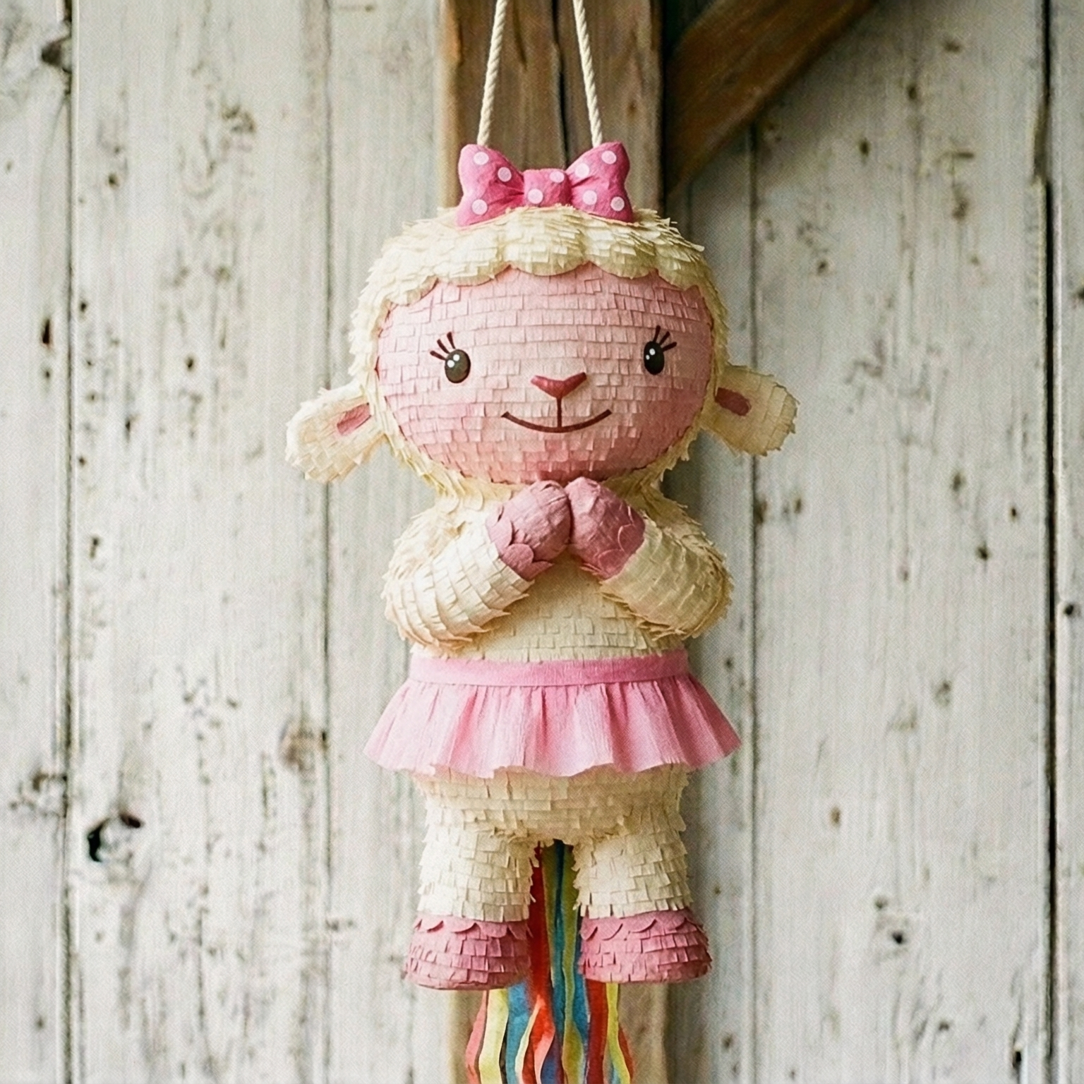 Premium Handmade 30-Inch Doc McStuffins Lambie Character Pull-String Piñata Table Decor Party Centerpiece