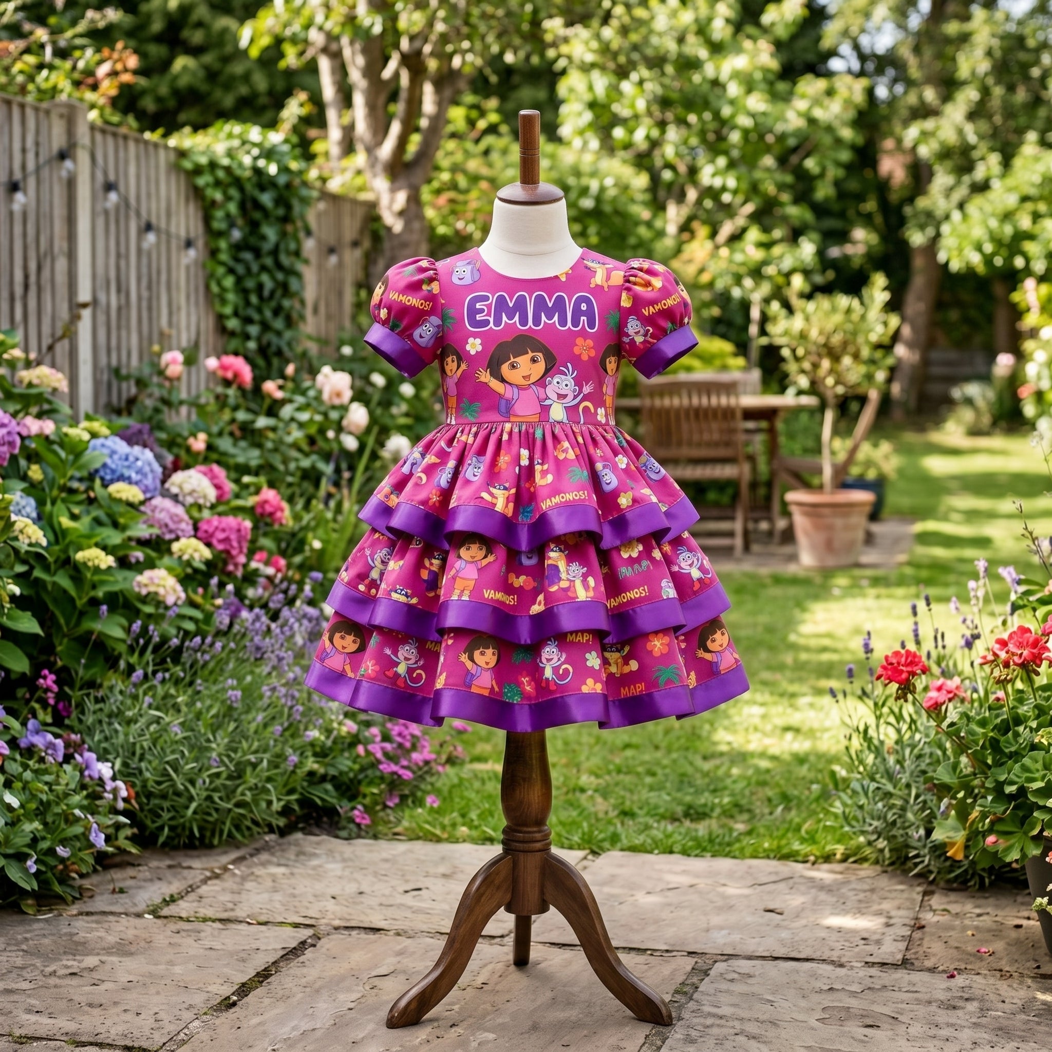 Dora the Explorer Girls Personalized Custom Tiered Ruffle Dress Ribbon Trim Theme Cake Smash Birthday Party