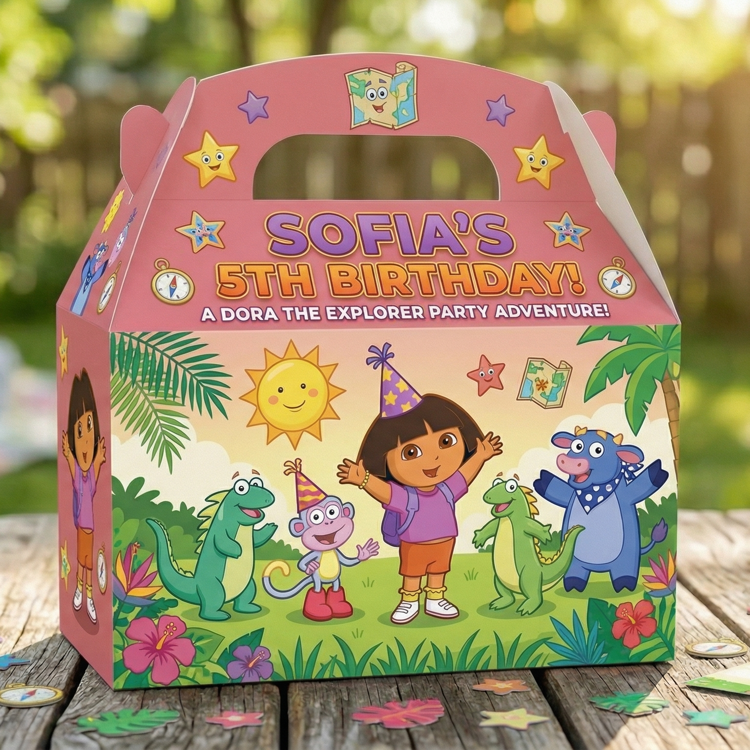 (Pack of 6) Dora the Explorer Custom Personalized Birthday Party Favor Gable Treat Boxes