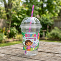 (Pack of 6) Dora the Explorer Custom Personalized Birthday Party 16 oz Cups with Dome Lids & Straws