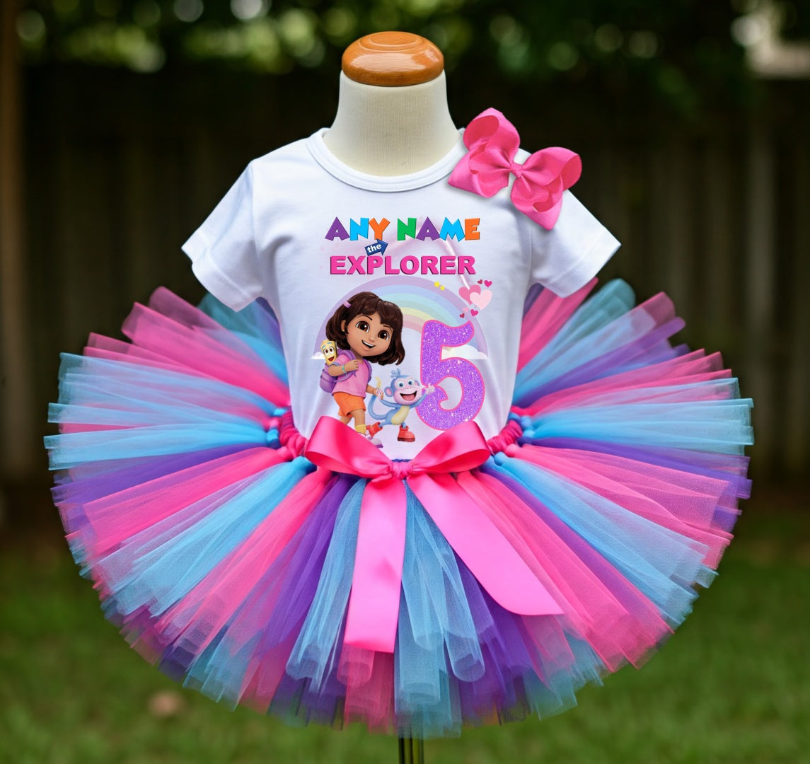 Dora the Explorer Tutu Set Girls Personalized Custom Hot Pink Blue Purple Tutu Outfit Dress Theme Cake Smash Birthday Party