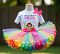 Dora The Explorer Tutu Set Girls Personalized Custom Rainbow Ribbon Sewn Trim Tutu Outfit Dress Theme Cake Smash Party