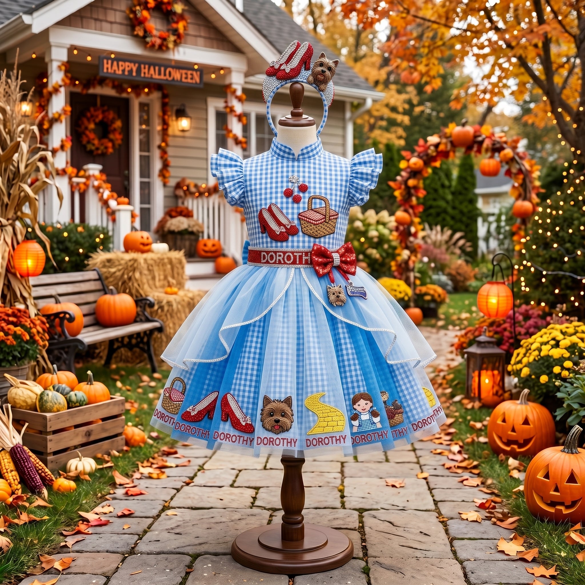Dorothy Wizard of Oz Girls' Deluxe Sparkle Tutu Party Costume Dress Set with Matching Headband Halloween Birthday Pageant