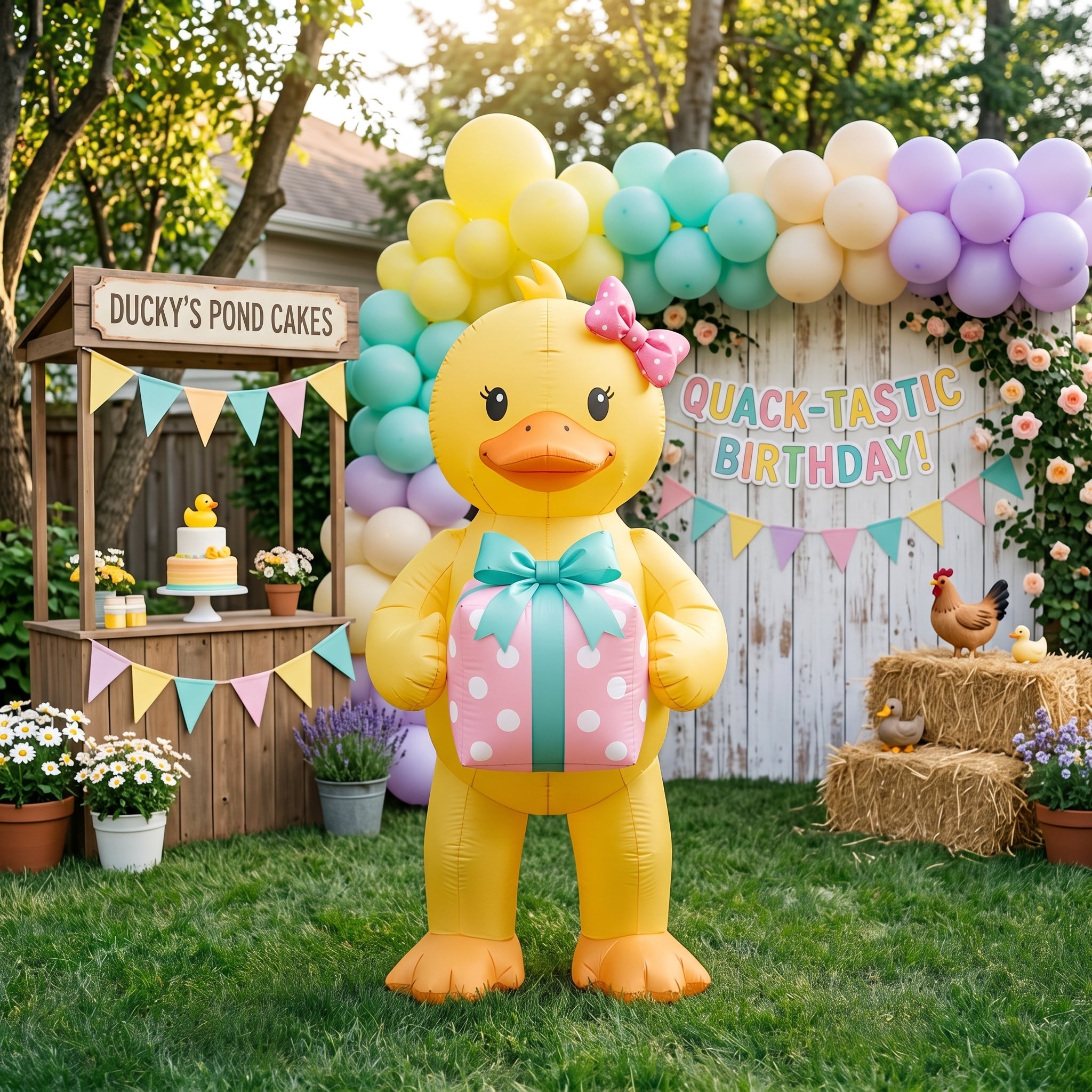 5' Yellow Ducky with Pink Bow and Present Yard Birthday Inflatable Blow Up Decor Prop
