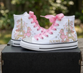 Custom Eiffel Tower Poodle Paris High-Top Sneakers Shoes Personalized with Name, Ribbon Laces & Rhinestones Birthday Parties Everyday Gift