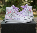 Custom Cute Safari Elephant Face High-Top Sneakers Shoes Personalized with Name, Ribbon Laces & Rhinestones Birthday Parties Everyday Gift