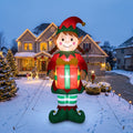 10-Foot Giant Outdoor North Pole Elf Girl Inflatable with Christmas Present and LED Illumination Christmas Blow Up Yard Decor