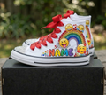 Custom Emojis High-Top Sneakers Shoes Personalized with Name, Ribbon Laces & Rhinestones Birthday Parties Everyday Gift