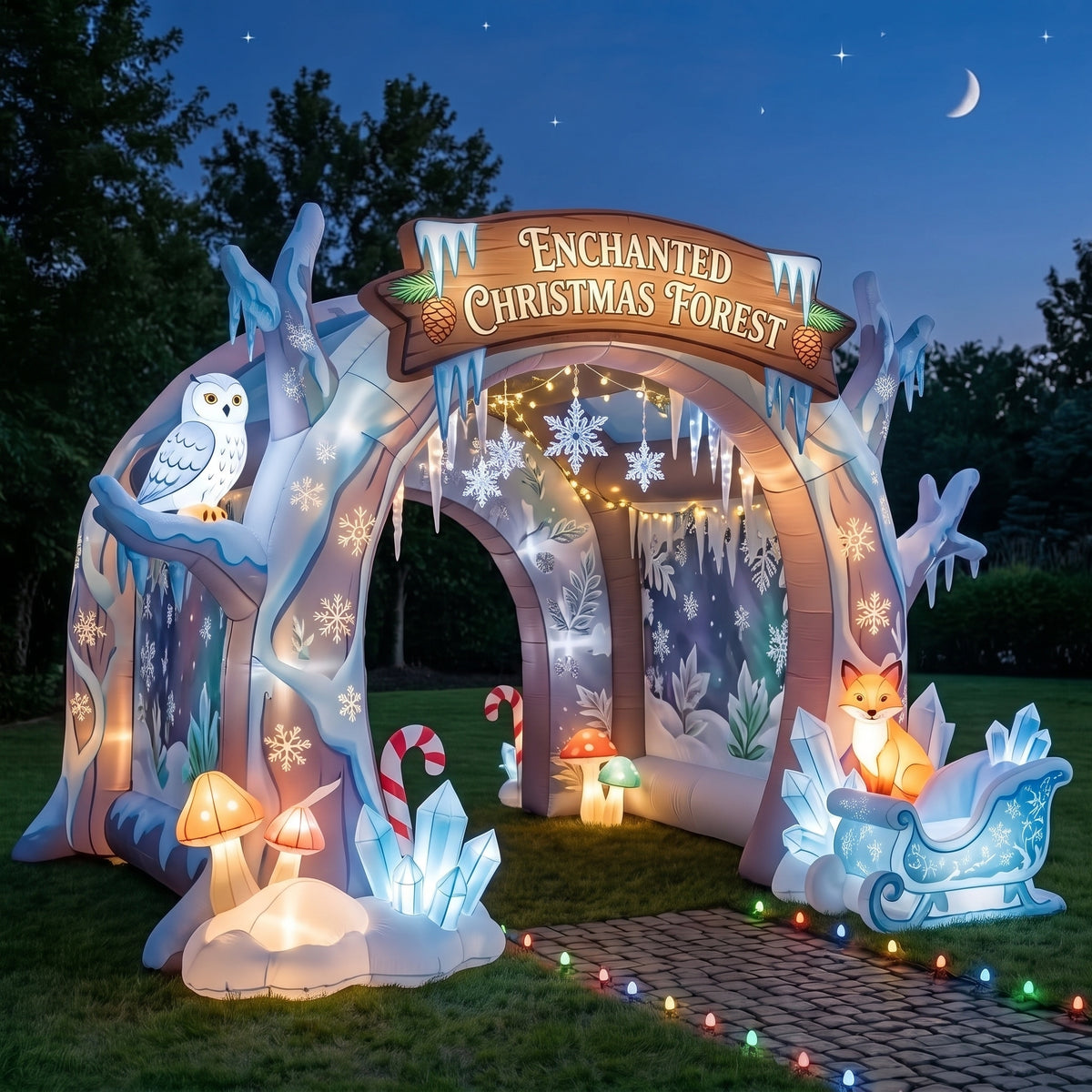 Enchanted Christmas Forest Theme Premium 10' x 10' Christmas House Inflatable Blow Up Walk-Through Archway Experience Decor Prop