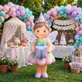 5' Magical Fairy Girl with Birthday Hat and Present Yard Birthday Inflatable Blow Up Decor Prop