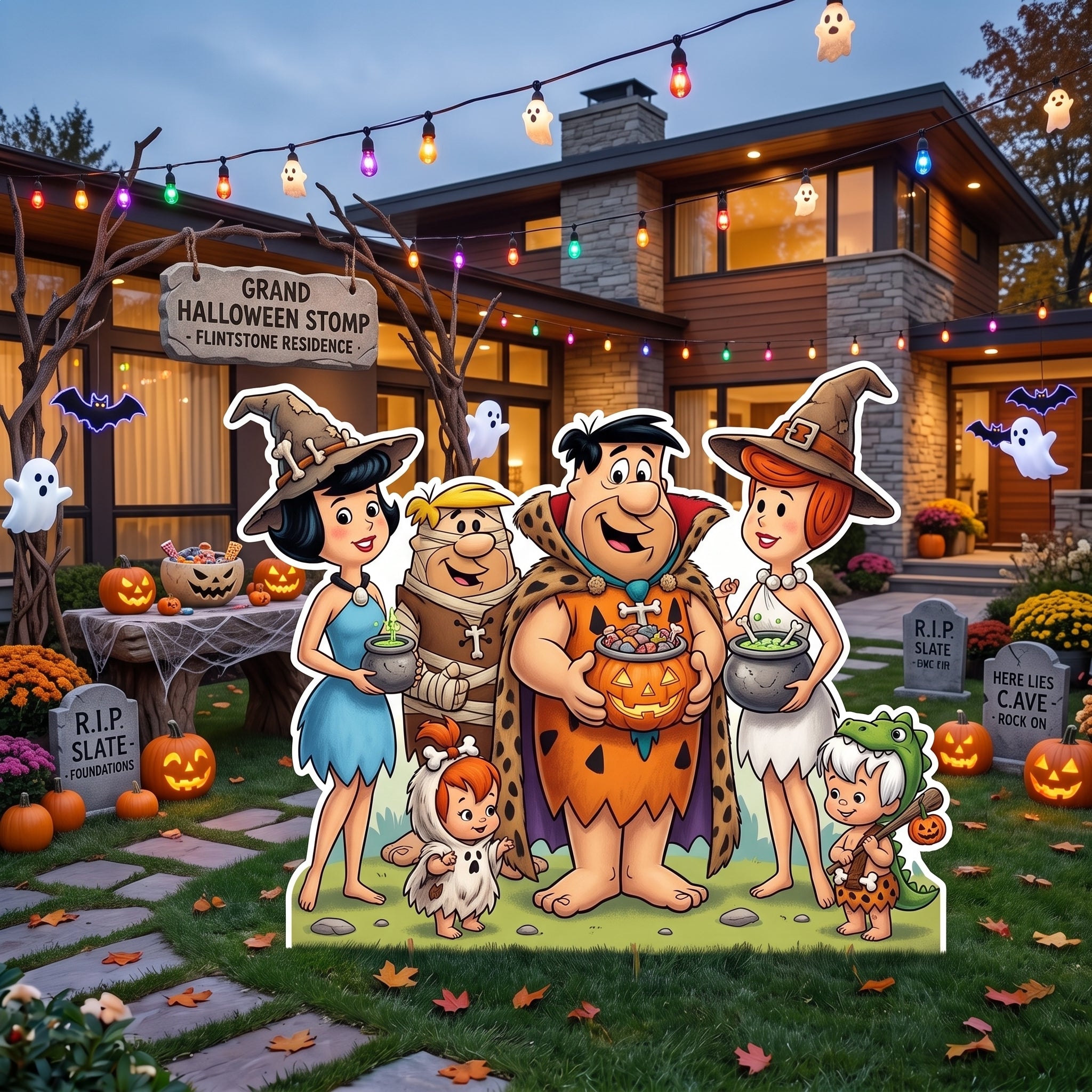 Life Size The Flintstones Halloween Character Premium Freestanding Cutouts Yard Sign Decor Party Prop