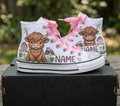 Custom Fluffy Cow High-Top Sneakers Shoes Personalized with Name, Ribbon Laces & Rhinestones Birthday Parties Everyday Gift