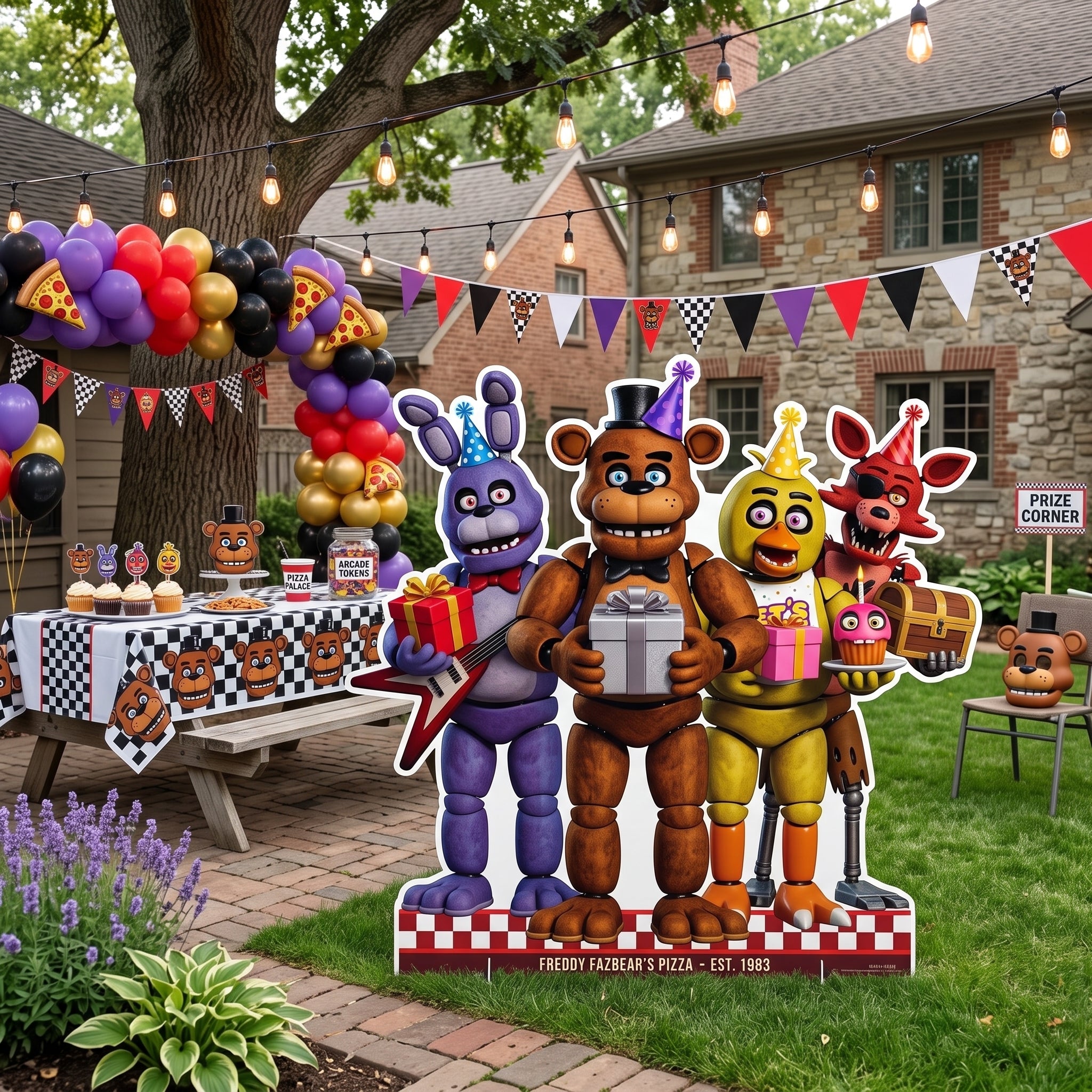 Life Size FNAF Five Nights at Freddy's Group Character Premium Freestanding Cutouts Yard Sign Decor Party Prop