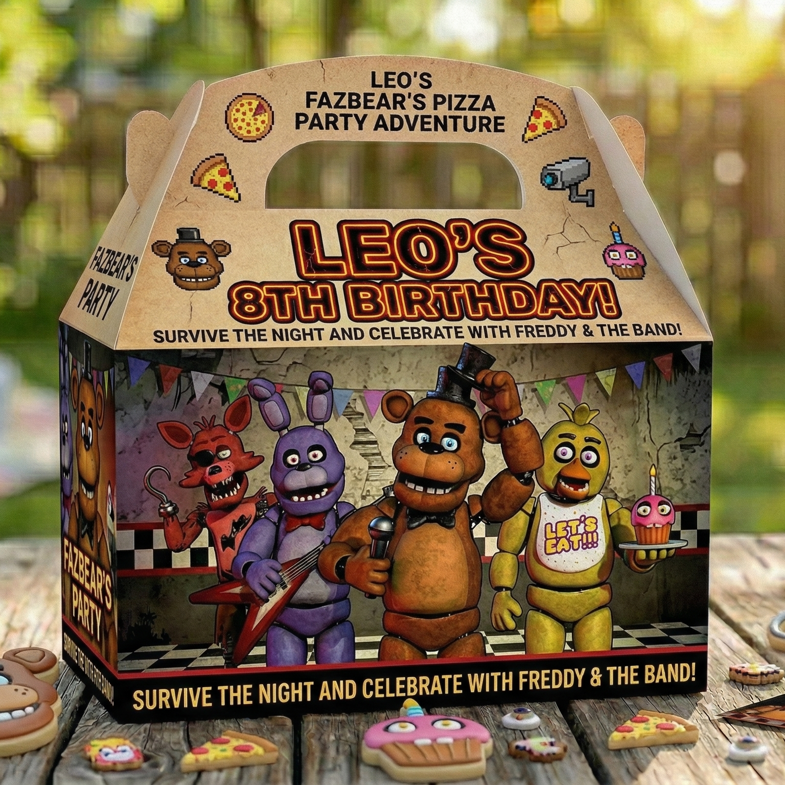 (Pack of 6) FNAF Five Nights at Freddy's Custom Personalized Birthday Party Favor Gable Treat Boxes