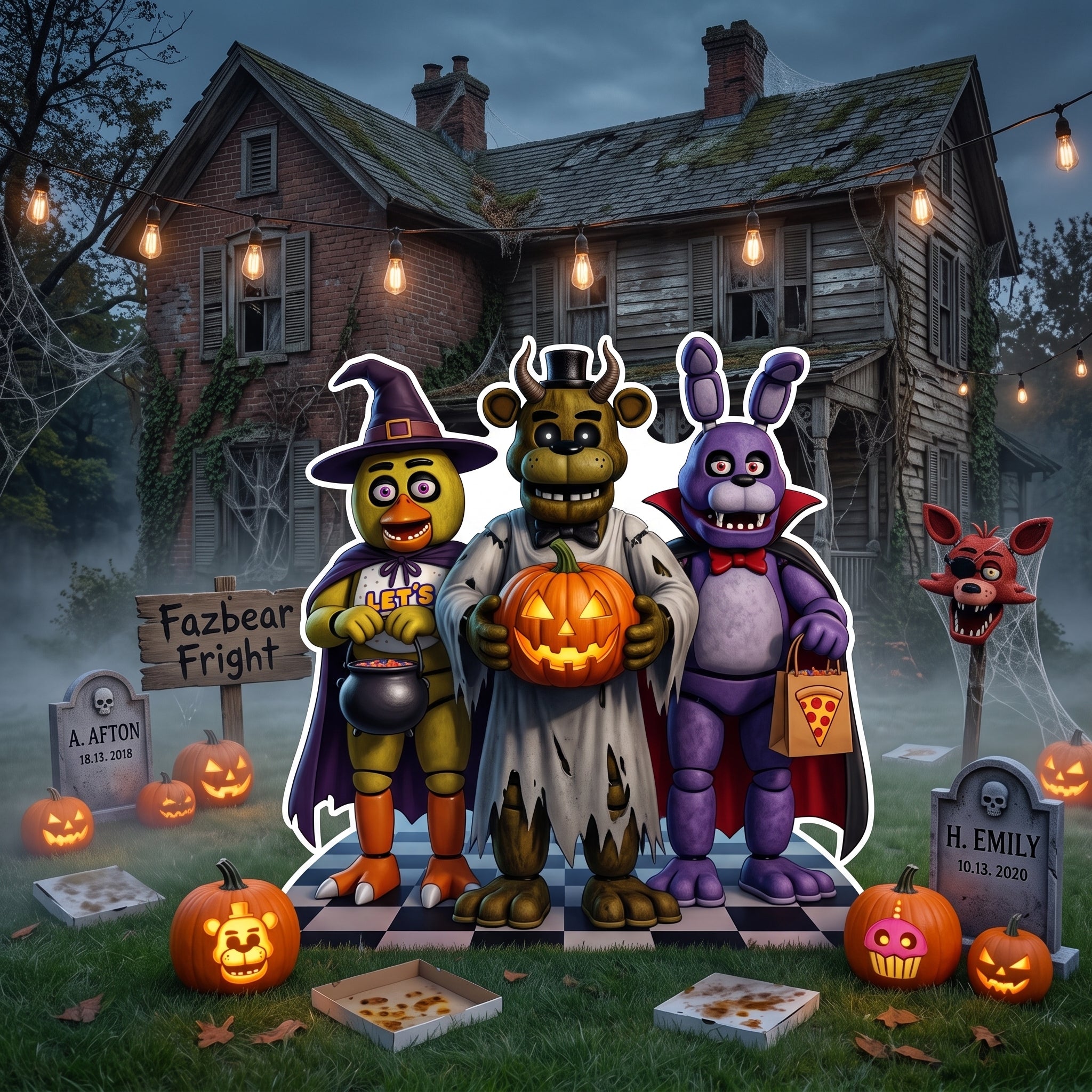 Life Size FNAF Five Nights at Freddy's Halloween Character Premium Freestanding Cutouts Yard Sign Decor Party Prop