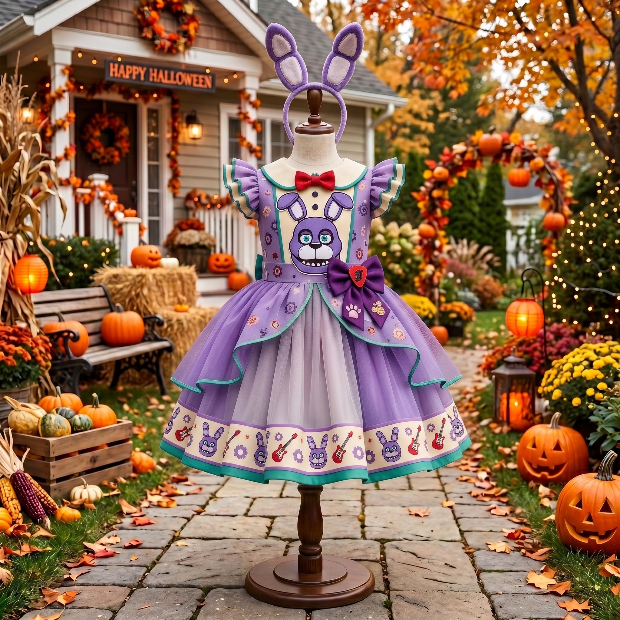 Five Nights at Freddy's FNAF Bonnie Girls' Deluxe Sparkle Tutu Party Costume Dress Set with Matching Headband Halloween Birthday Pageant
