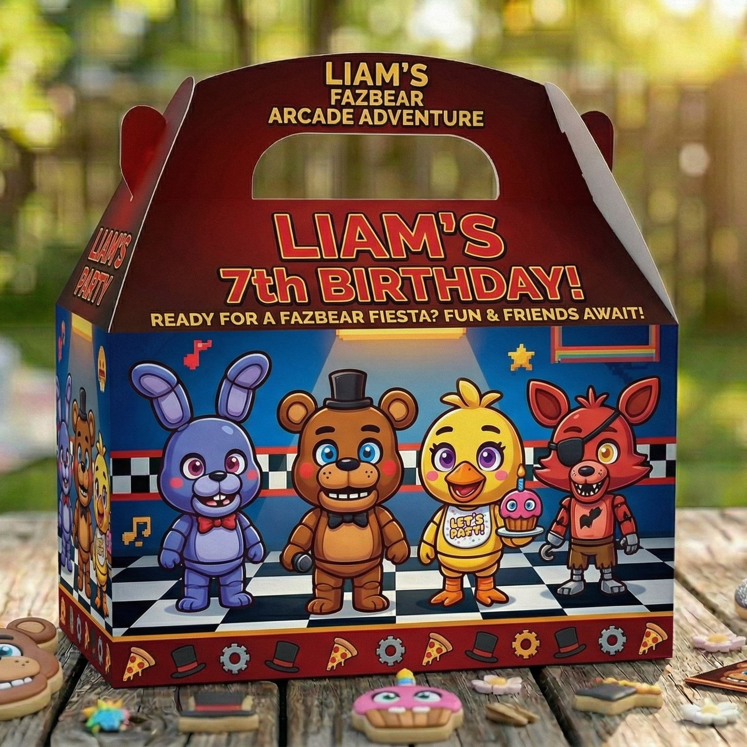 (Pack of 6) FNAF Five Nights at Freddy's Cute Custom Personalized Birthday Party Favor Gable Treat Boxes