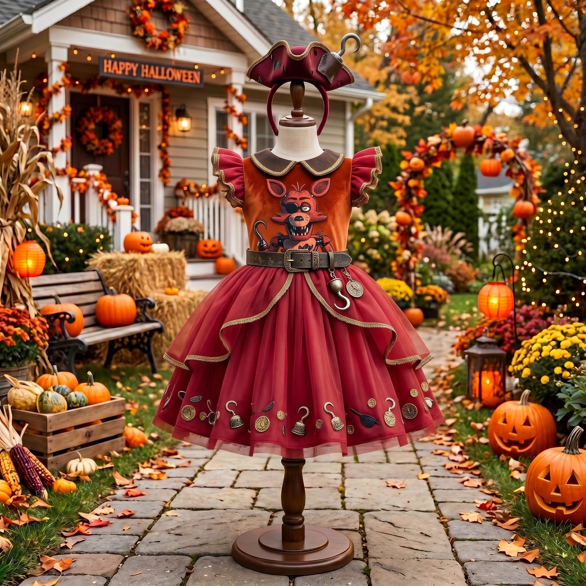 Five Nights at Freddy's FNAF Foxy Girls' Deluxe Sparkle Tutu Party Costume Dress Set with Matching Headband Halloween Birthday Pageant