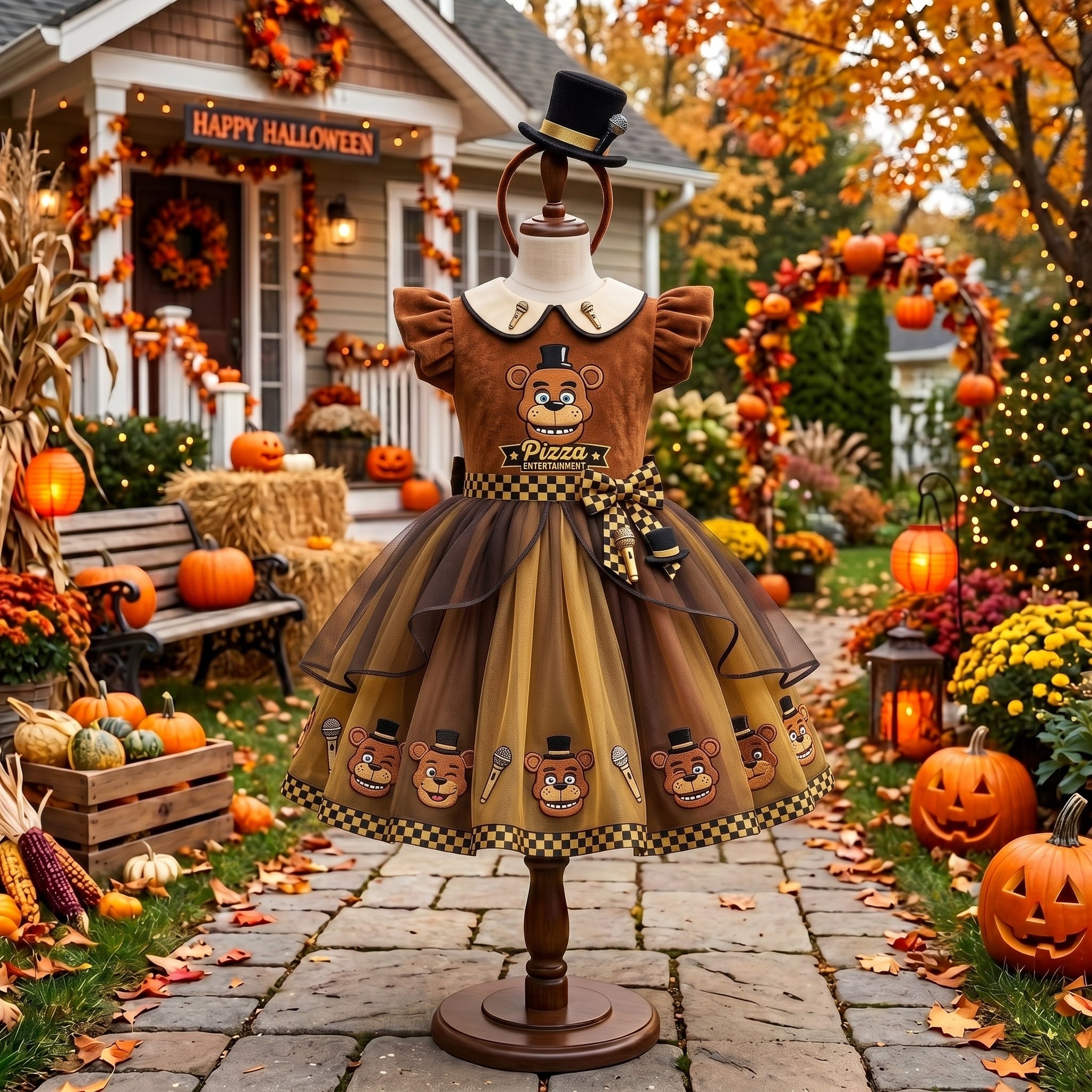 Five Nights at Freddy's FNAF Freddy Girls' Deluxe Sparkle Tutu Party Costume Dress Set with Matching Headband Halloween Birthday Pageant