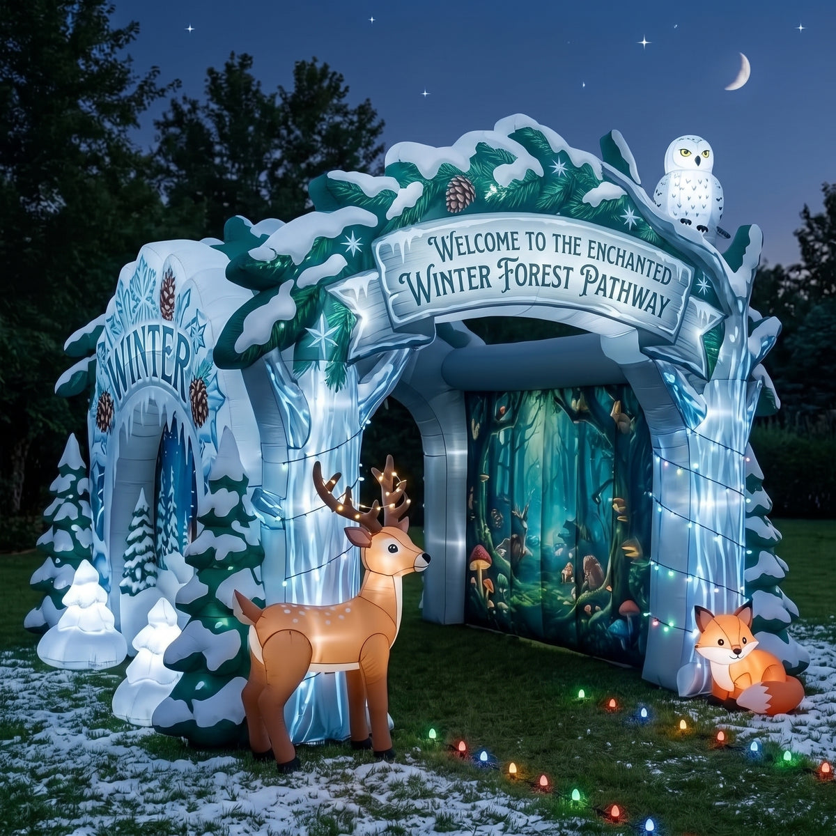 Enchanted Winter Forest Theme Premium 10' x 10' Christmas House Inflatable Blow Up Walk-Through Archway Experience Decor Prop