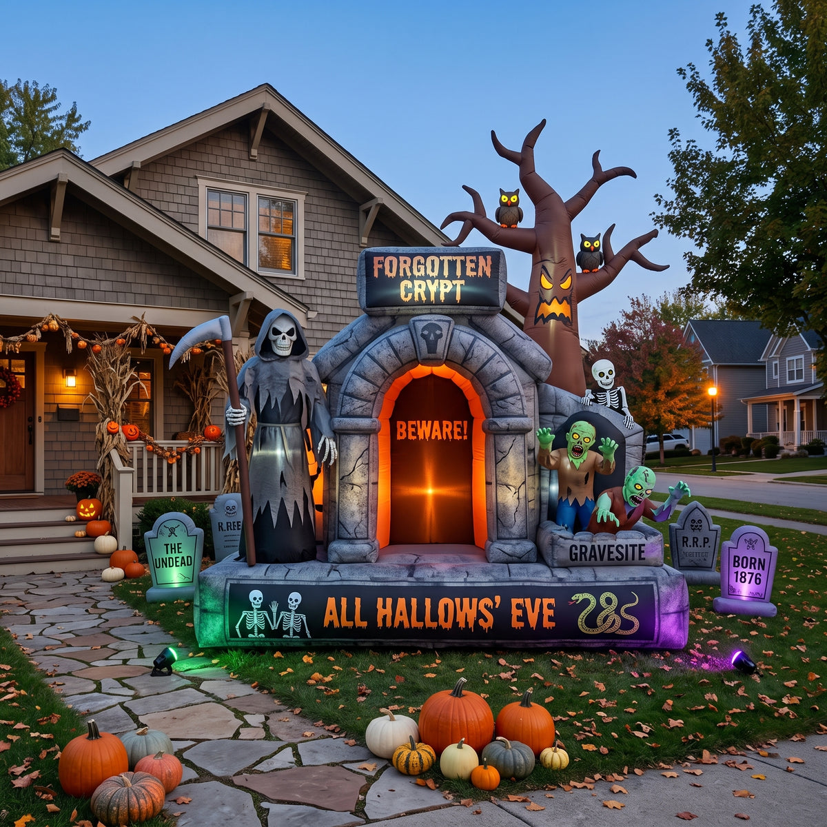 Massive 8-Foot-Tall Forgotten Crypt Colossal Multi-Tiered Halloween Yard Inflatable Scene Decor Prop