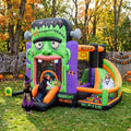 Play Bounce House Jumping Playhouse area with Slide and Ball Pit Halloween Frankenstein's Head Castle Theme