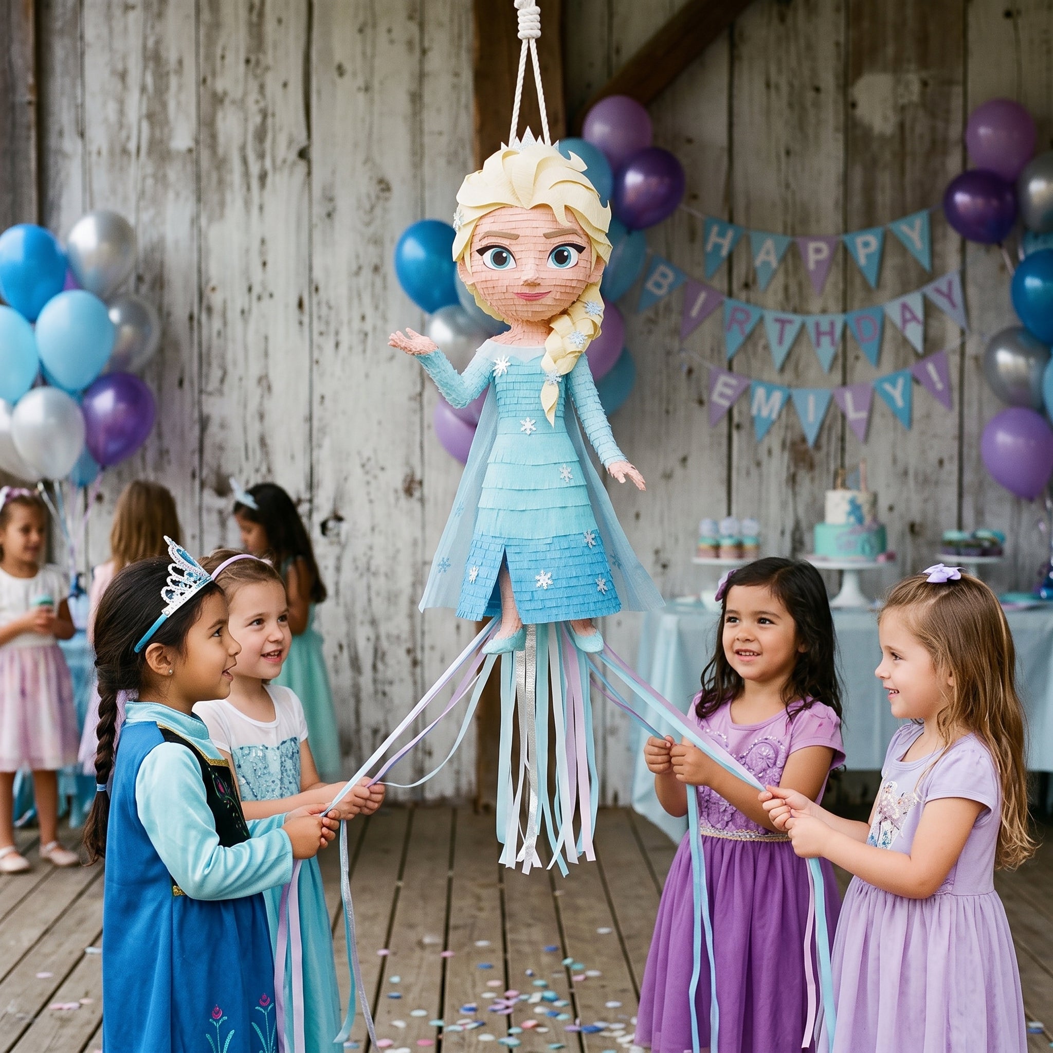 Premium Handmade 30-Inch Frozen Princess Elsa Character Pull-String Piñata Table Decor Party Centerpiece