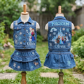 Personalized Custom Name Frozen Princess Elsa Anna Denim Vest & Skirt Set Birthday Party Cake Smash Gift