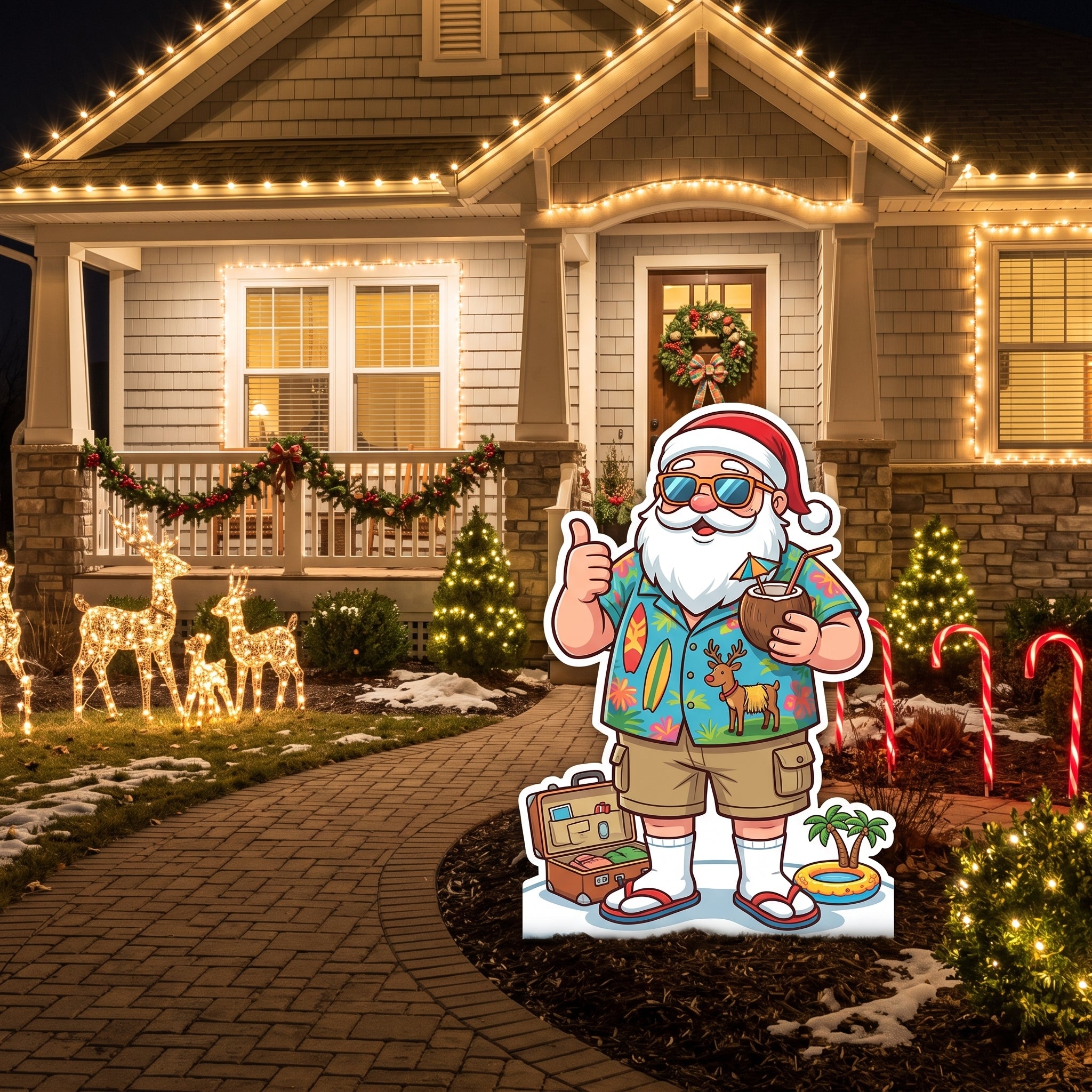 Life Size Funny Santa Claus on Vacation Character Premium Freestanding Christmas Cutouts Yard Sign Decor Party Prop