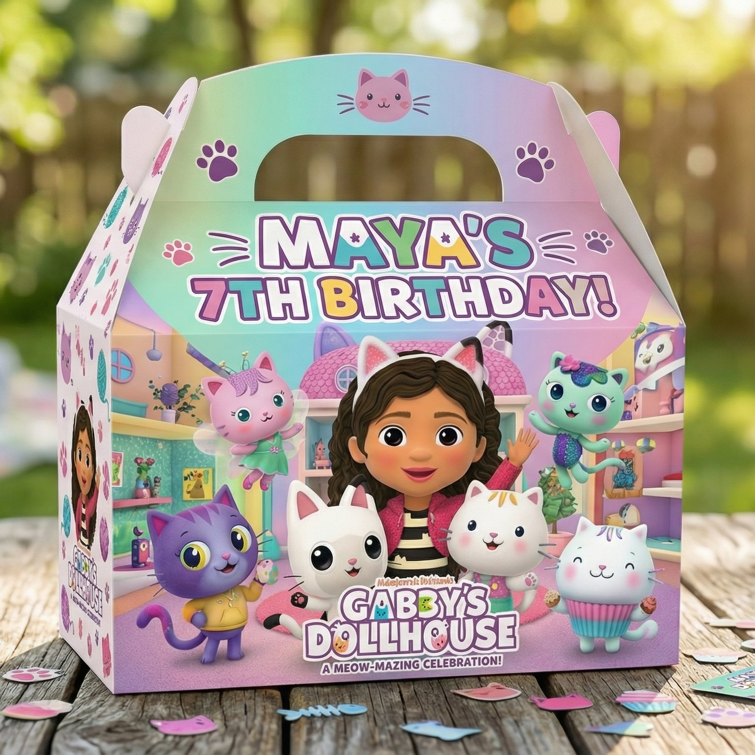 (Pack of 6) Gabby's Dollhouse Custom Personalized Birthday Party Favor Gable Treat Boxes