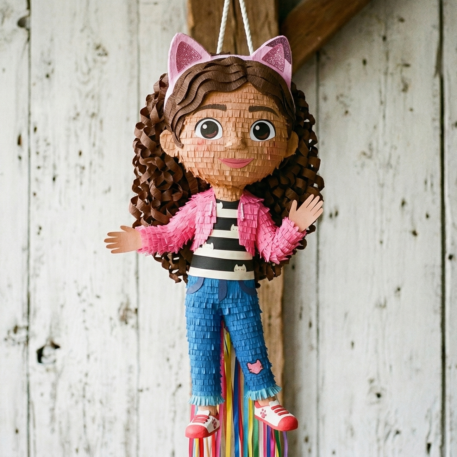 Premium Handmade 30-Inch Gabby's Dollhouse Character Pull-String Piñata Table Decor Party Centerpiece