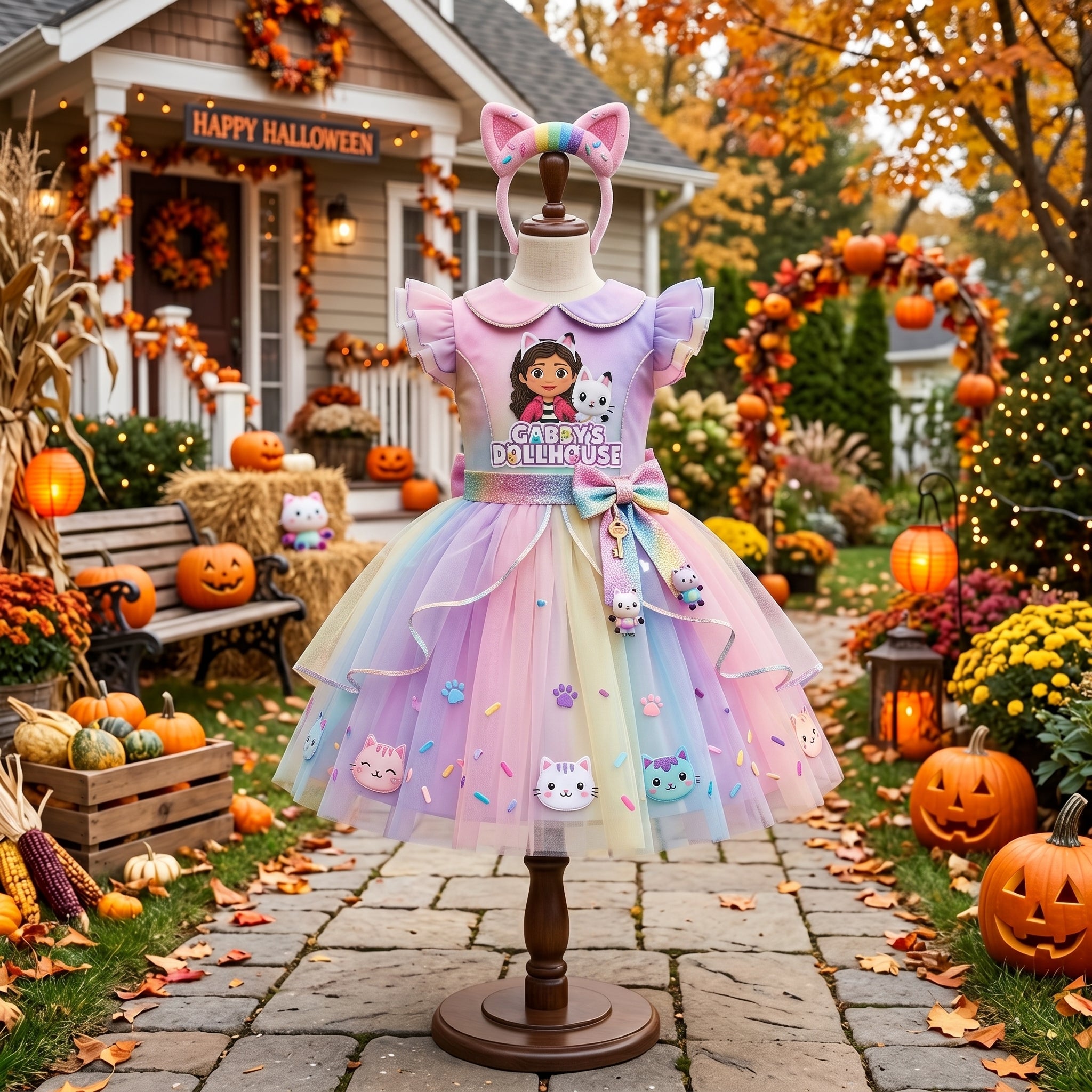 Gabby's Dollhouse Girls' Deluxe Sparkle Tutu Party Costume Dress Set with Matching Headband Halloween Birthday Pageant