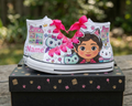 Custom Gabby's Dollhouse High-Top Sneakers Shoes Personalized with Name, Ribbon Laces & Rhinestones Birthday Parties Everyday Gift