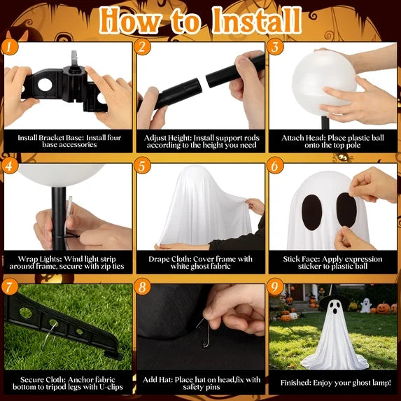 2-Pack Cloth Ghosts with Witch Hat Halloween Home Decor Accent Yard Prop