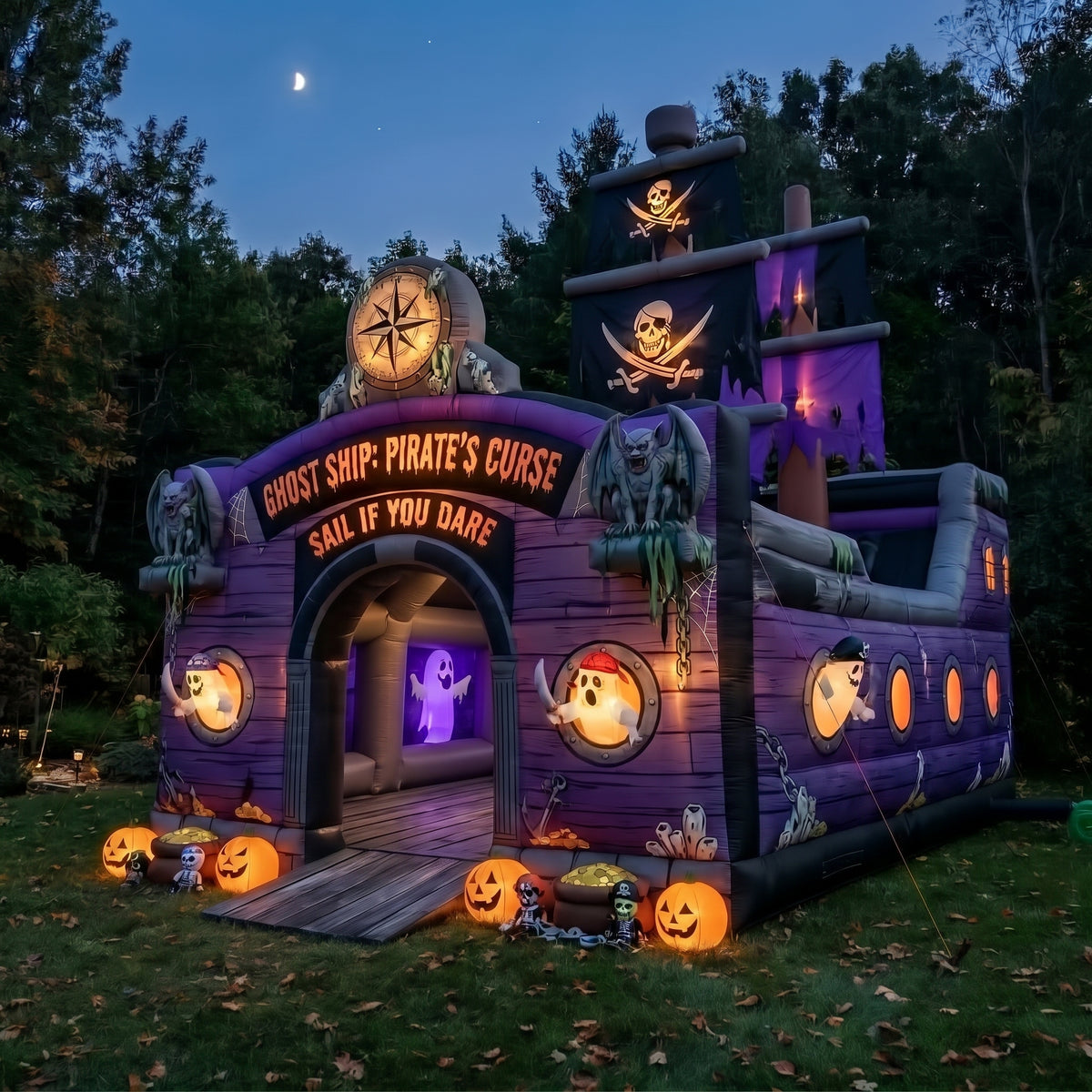 Ghost Ship / Pirate's Curse Theme Premium 10' x 10' Halloween Haunted House Inflatable Blow Up Walk-Through Archway Experience Decor Prop